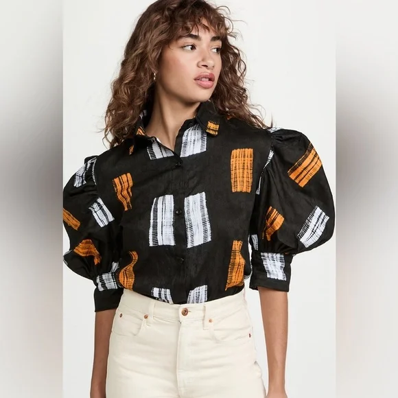 Busayo Tola Blouse Statement Balloon Sleeve 100% Cotton size small - Picture 1 of 5